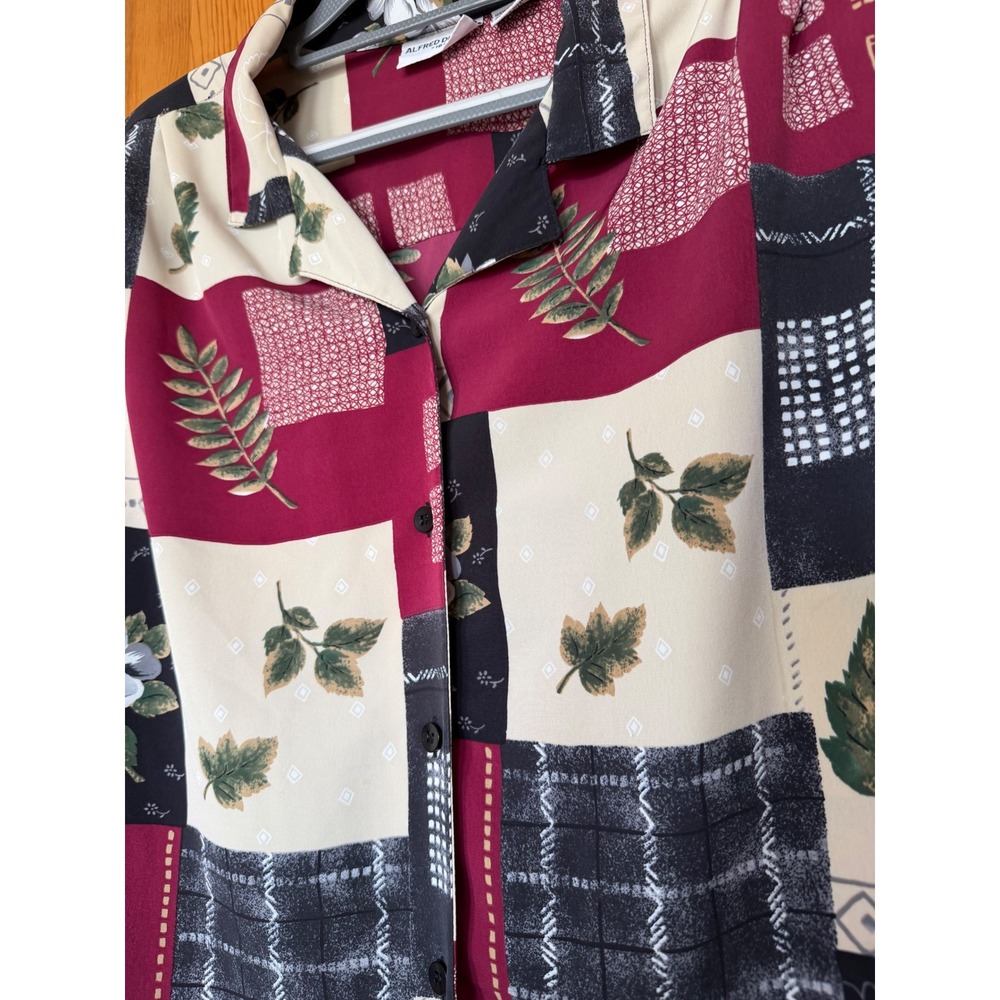 Alfred Dunner Womens Patchwork Floral Button Down Blouse Burgundy Cream Size 18 - Picture 2 of 5